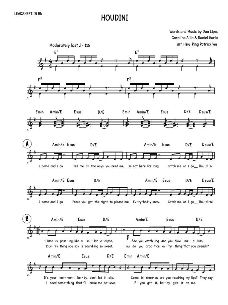 houdini-lead-sheet-in-bb-pdf-british-pop-songs-rhythm-and-blues-songs