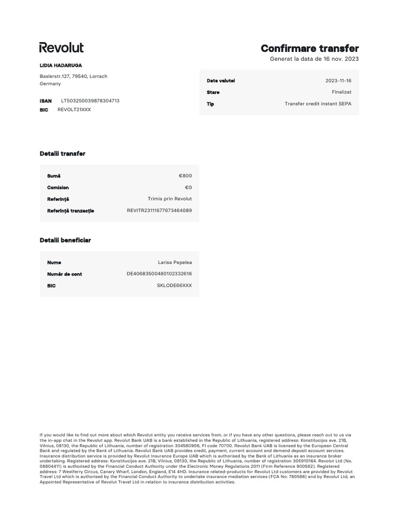 Transfer Confirmation via Revolut | PDF | Banks | Financial Services