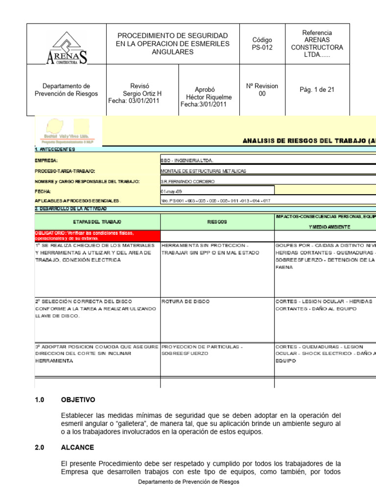 PS-012 - Procedim Iento de Seguridad para El Uso de Esmeril Angular | PDF
