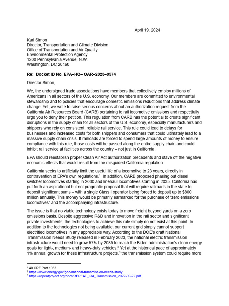 Concerns Over CARB's Rail Emissions Rule | PDF | United States ...