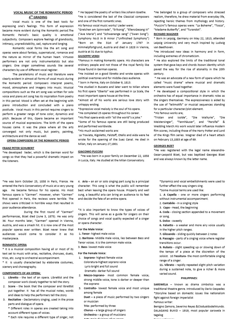 Factsheets Music and Arts 4TH | PDF | Theatre | Singing