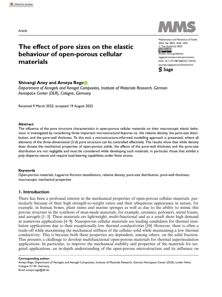 Aney Rege 2022 The Effect of Pore Sizes On The Elastic Behaviour of ...