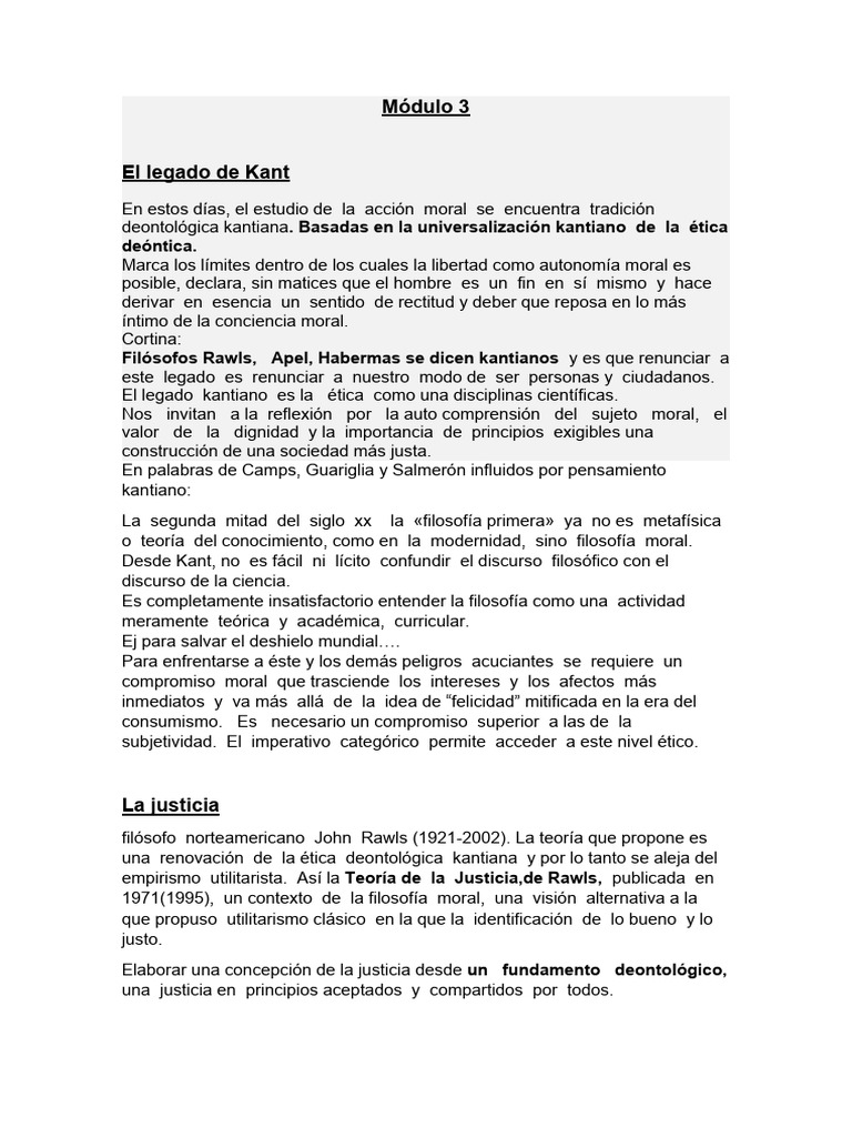 Resumen Modulo 3 y 4 | PDF | Immanuel Kant | John Rawls