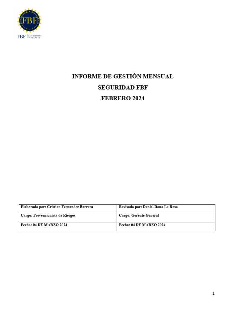 Informe Mensual de Seguridad FBF - Feb 2024 | PDF