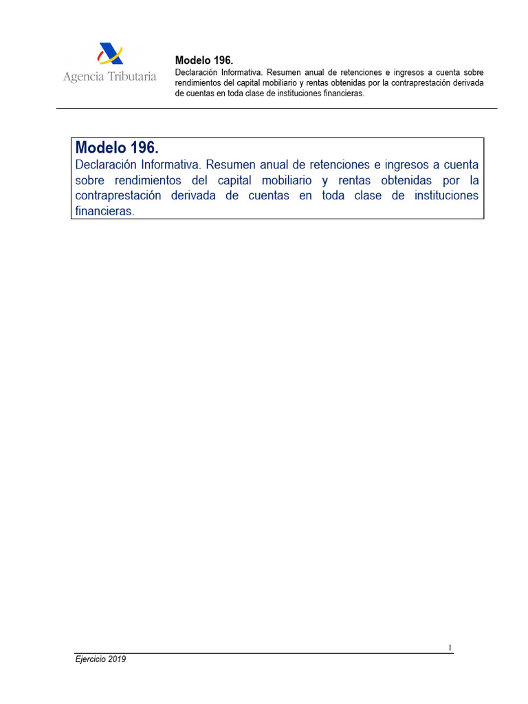 Modelo 196: Declaración Anual de Retenciones | PDF | Decimal | Bancos