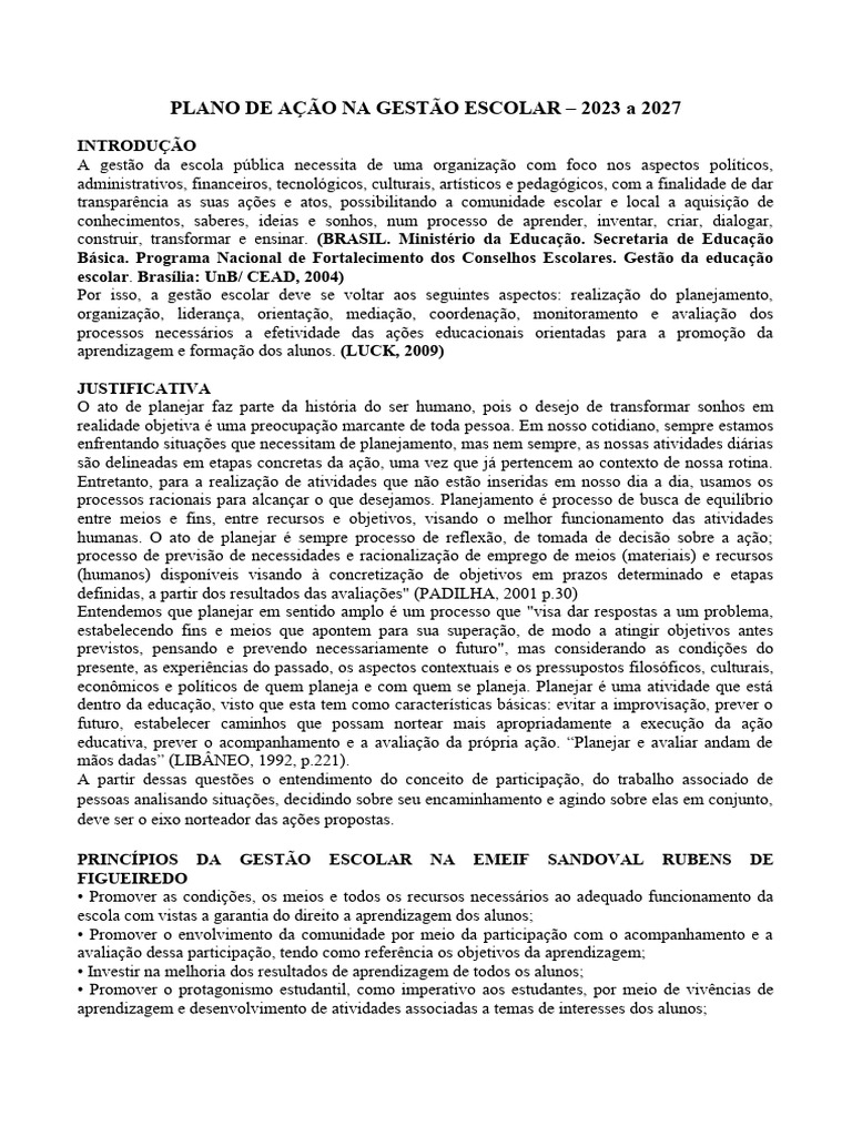 Plano de Ação Da Gestão Escolar | Download grátis PDF | Pedagogia ...