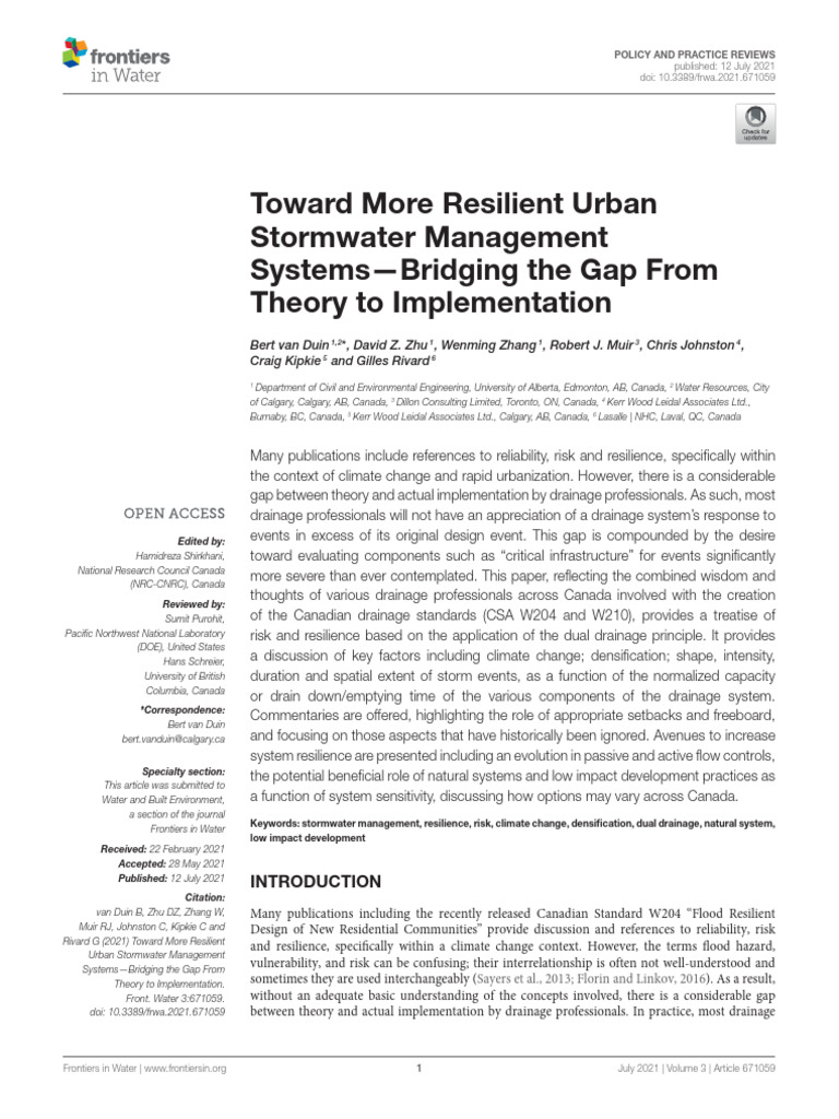 Toward More Resilient Urban Stormwater Management Systems-Bridging The ...
