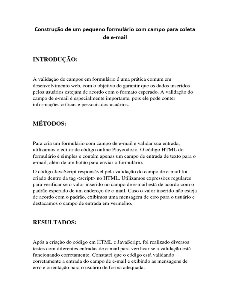 Construção de Um Pequeno Formulário Com Campo para Coleta de E-Mail ...