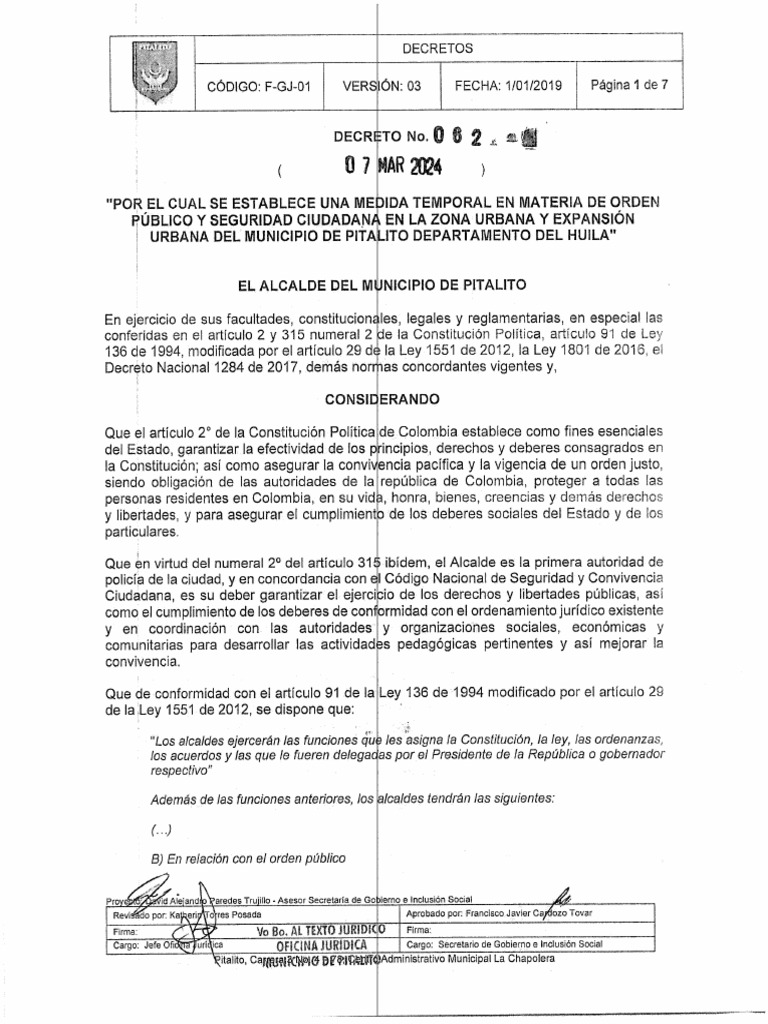 DECRETO 062 DE 2024 | PDF
