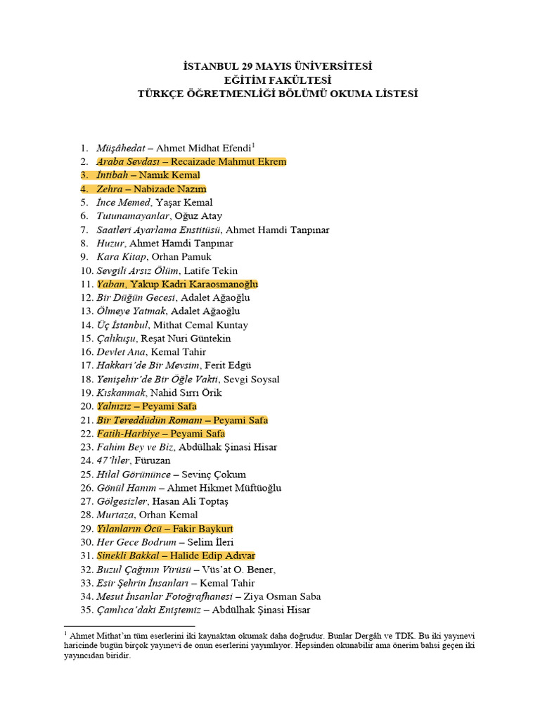 Okunacak Kitap Listesi 2 Pdf