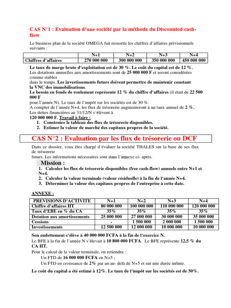 Évaluation DCF : Valeur Terminale et FTD | PDF | Dépréciation | Bilan ...