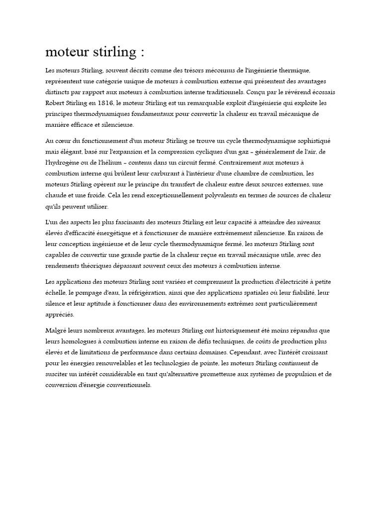 Fabriquer un moteur Stirling efficace PDF Transfert thermique — free download