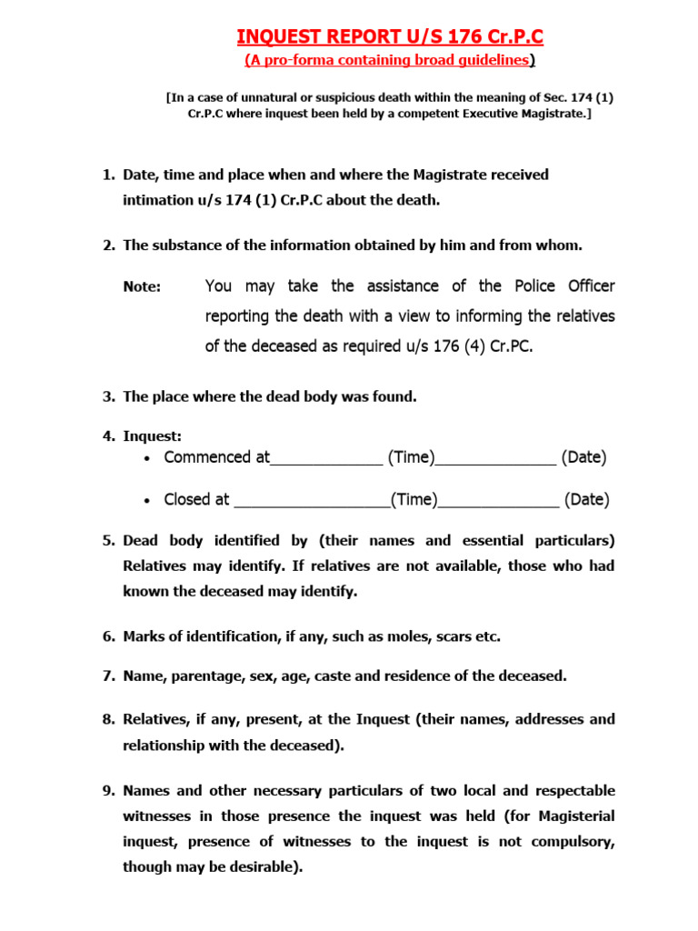 Inquest Report Guidelines under Cr.P.C | PDF | Witness | Public Law