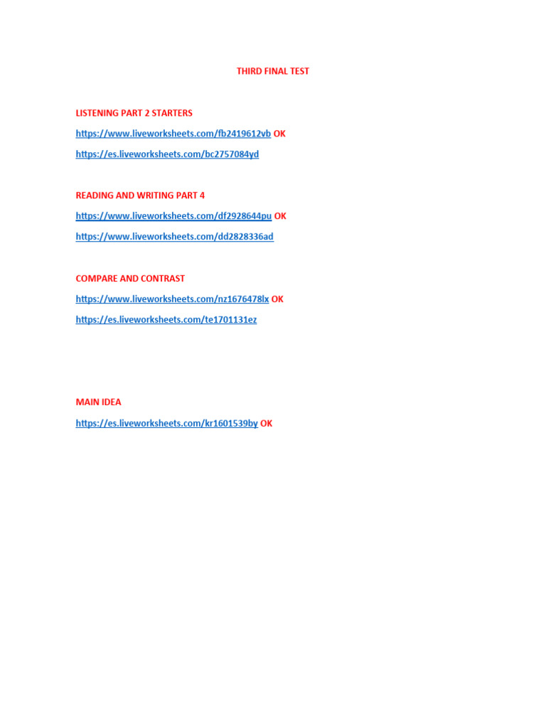 Third Final Test Listening & Reading | PDF
