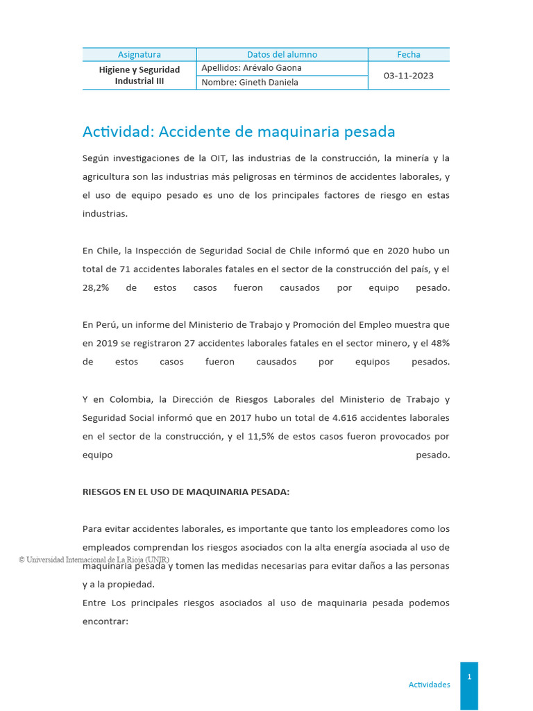 Riesgos y Seguridad en Maquinaria Pesada | PDF
