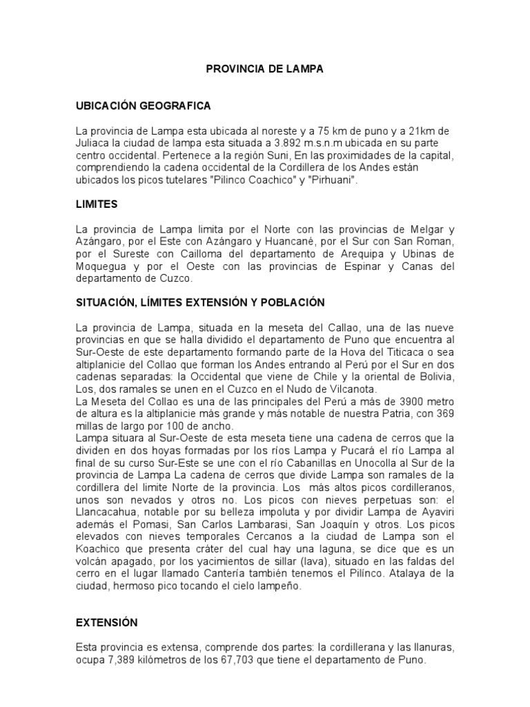 Provincia de Lampa PDF Imperio Inca Andes