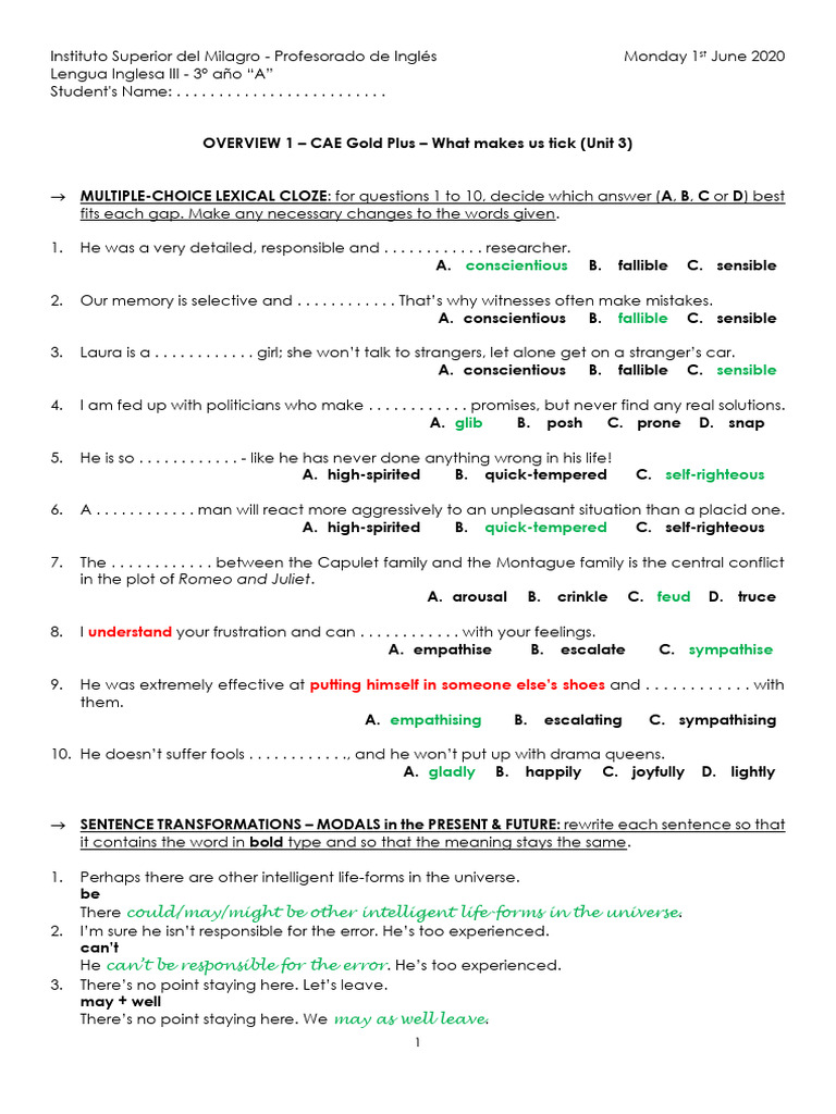 CAE Gold Plus Unit 3 Overview | PDF | Linguistics | Language Mechanics