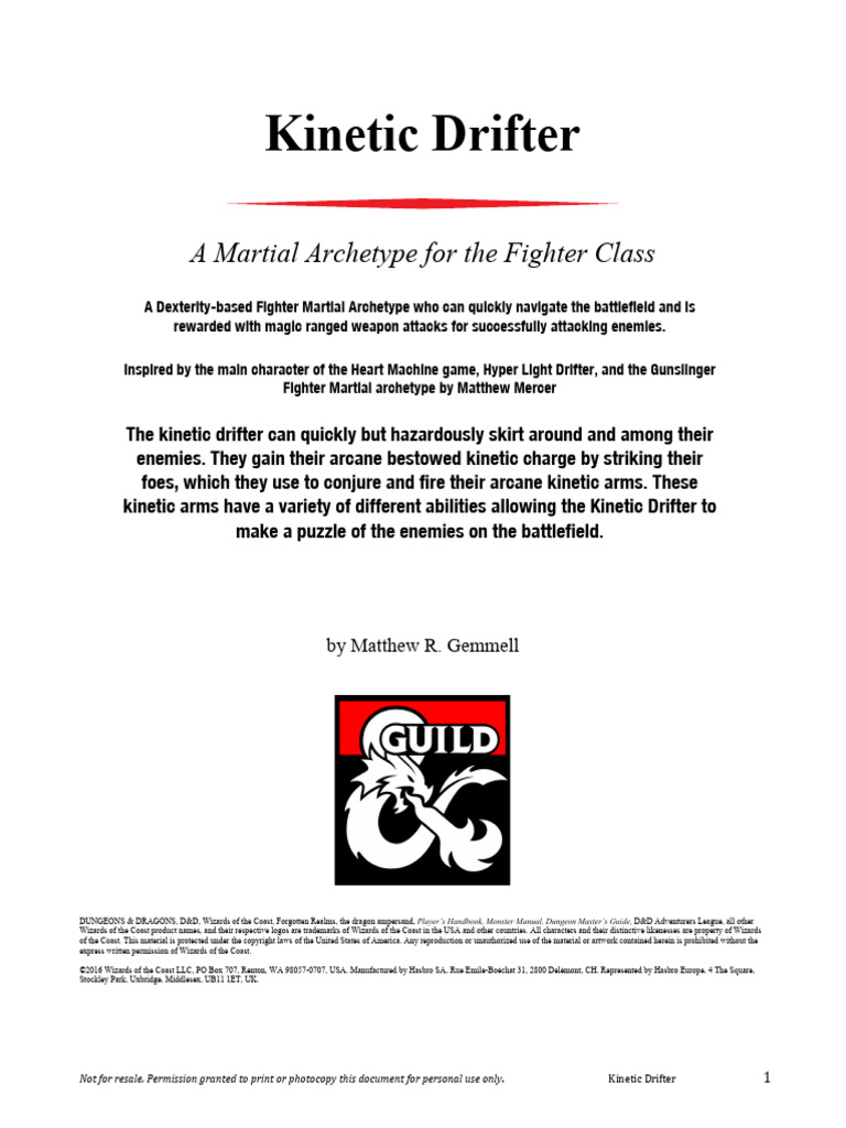 Kinetic Drifter Martial Archetype For Fighters | PDF | Wizards Of The ...