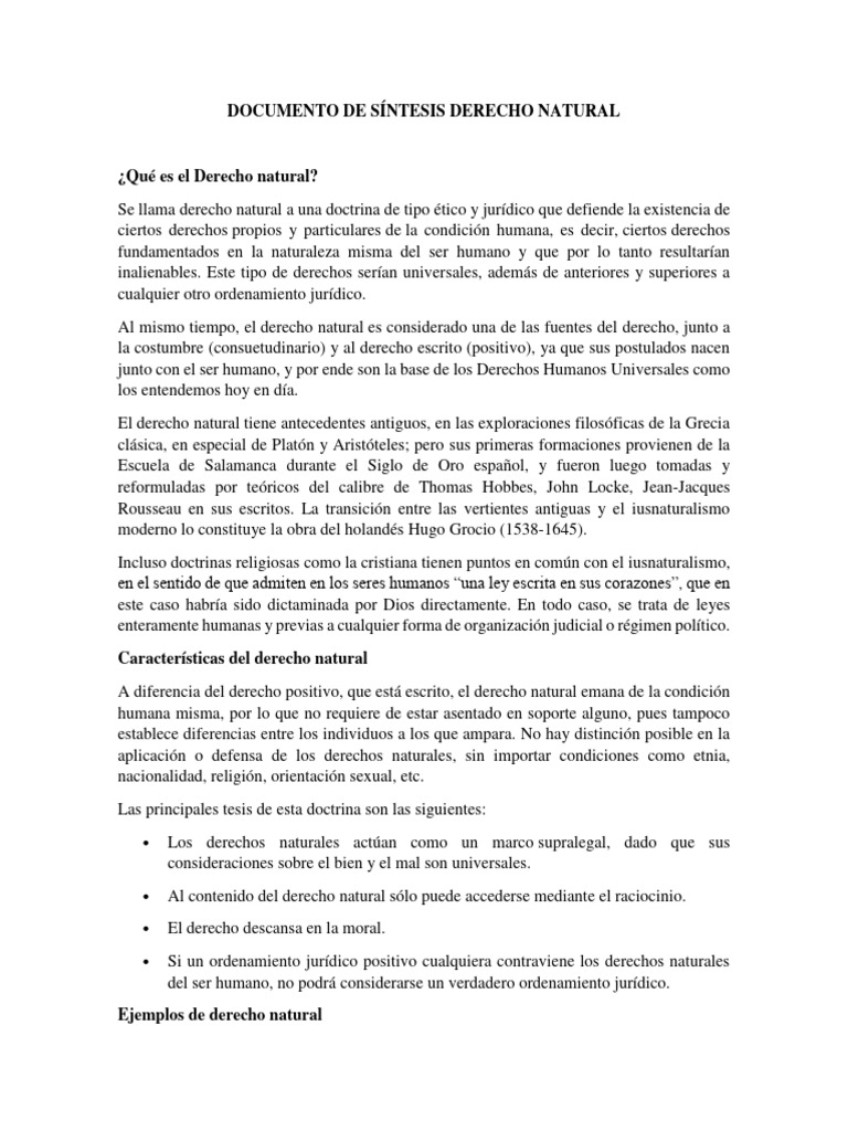 Derecho Natural, Síntesis Resumen | PDF | La Ley natural | Derechos humanos