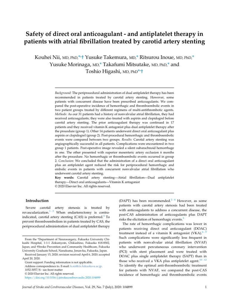 Safety of Direct Oral Anticoagulant - and Antiplatelet Therapy in ...