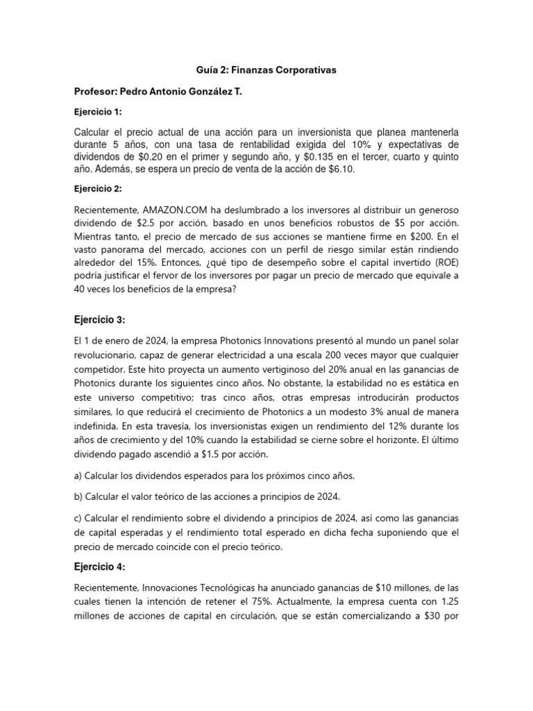 Ejercicios de Finanzas Corporativas | PDF | Compartir (Finanzas ...