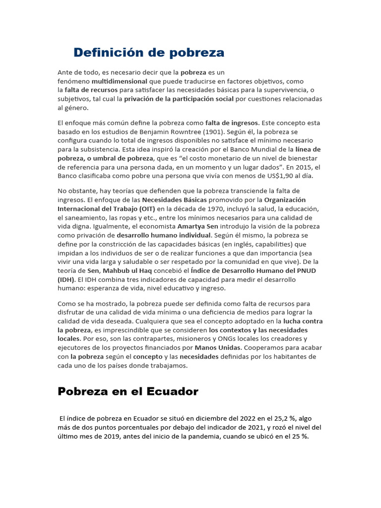 Definición y análisis de la pobreza | PDF | Pobreza | Pobreza e indigencia