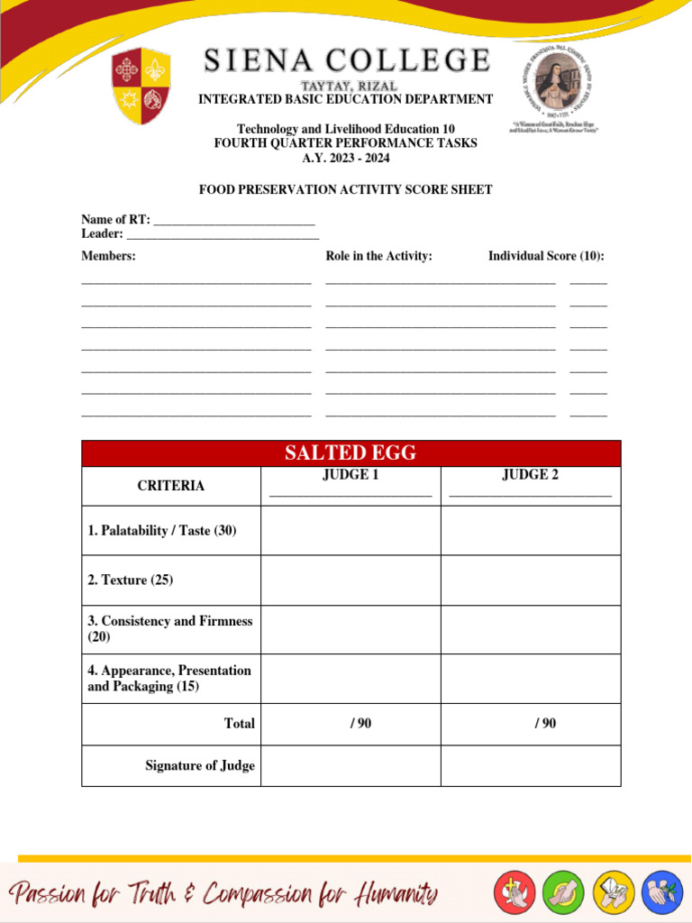 Food Preservation Activities Score Sheet Download Free PDF Foods