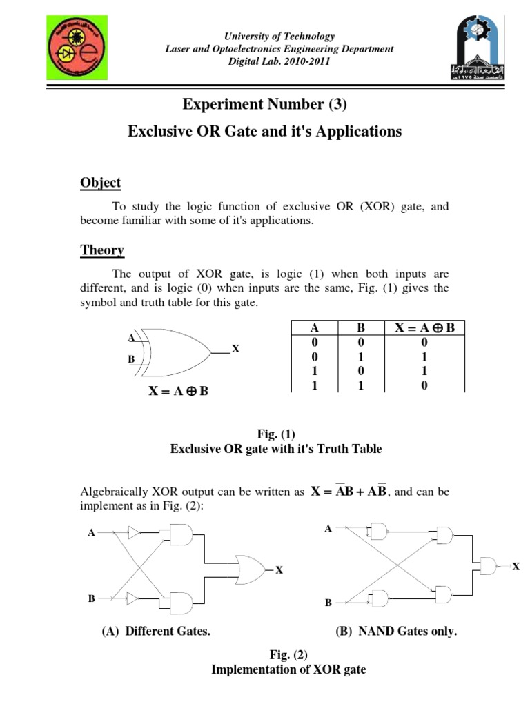 Exclusive or Gate and It's Applications | PDF | Electronics ...