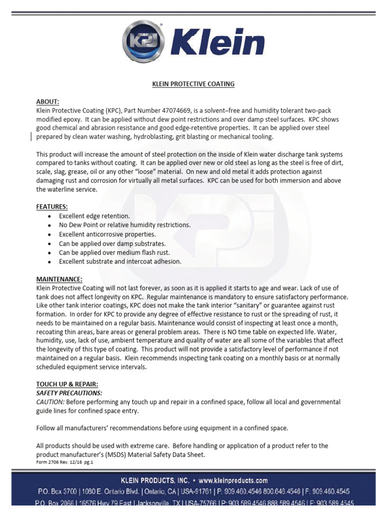 Form 2706 Rev 12-2016 - KPC Klein Protective Coating - Red Oxide ...