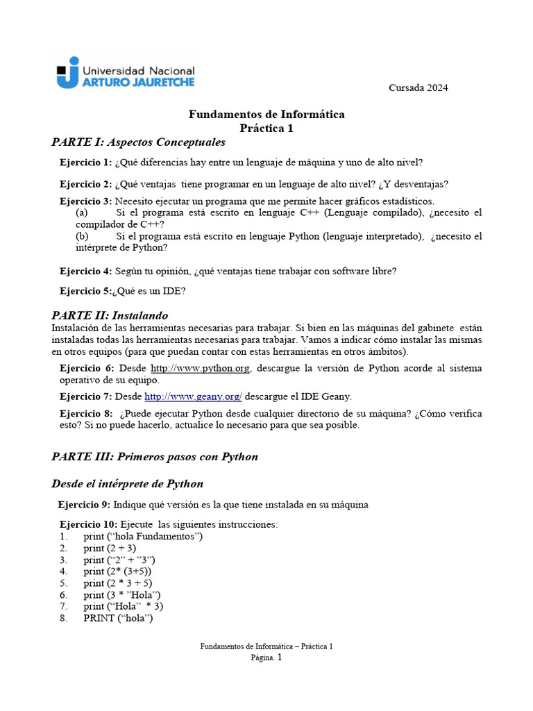 Fundamentos de Informática: Práctica 1 | PDF | Python (lenguaje de ...