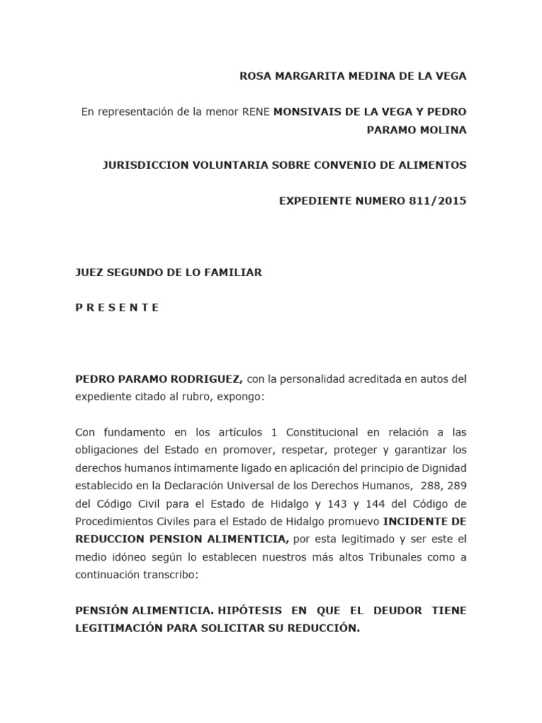 Reduuccion De Pension Alimenticia Pdf Pensión Alimenticia
