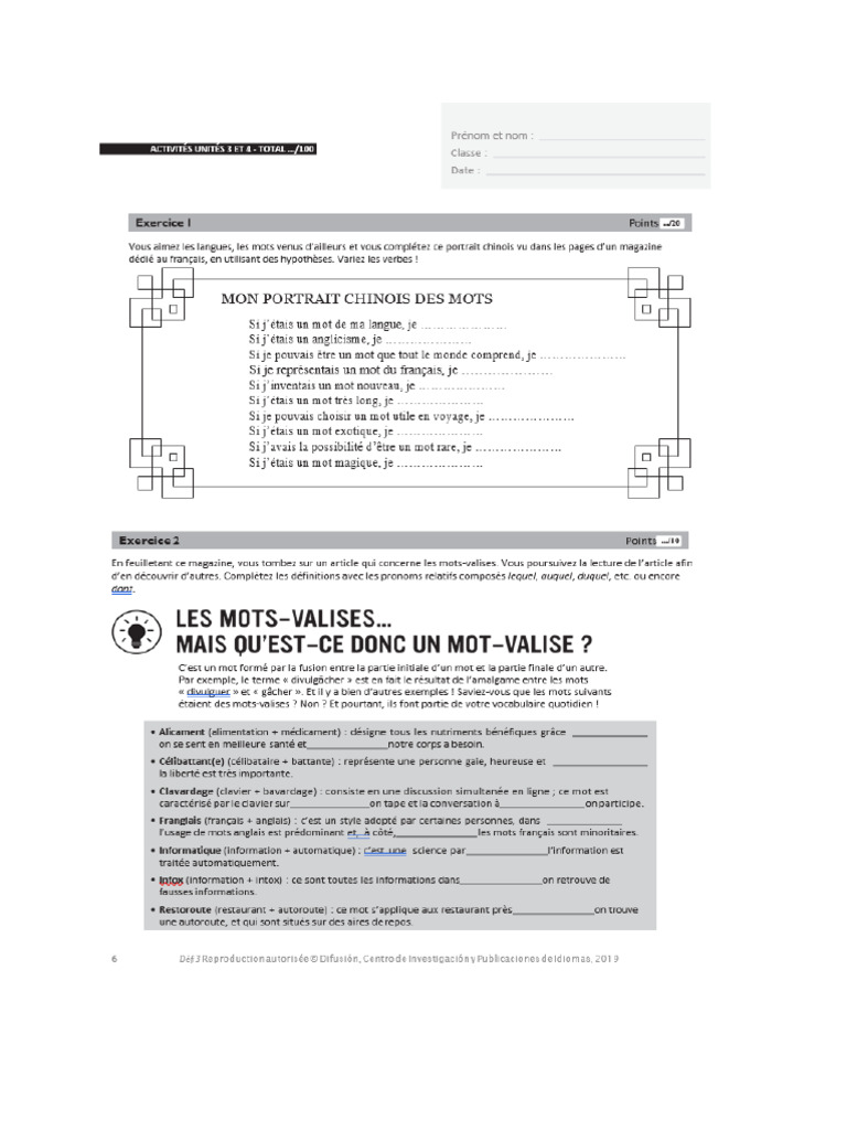 E Valuation Unite 3 de Fi 3 Grammaire Et Lexique | PDF