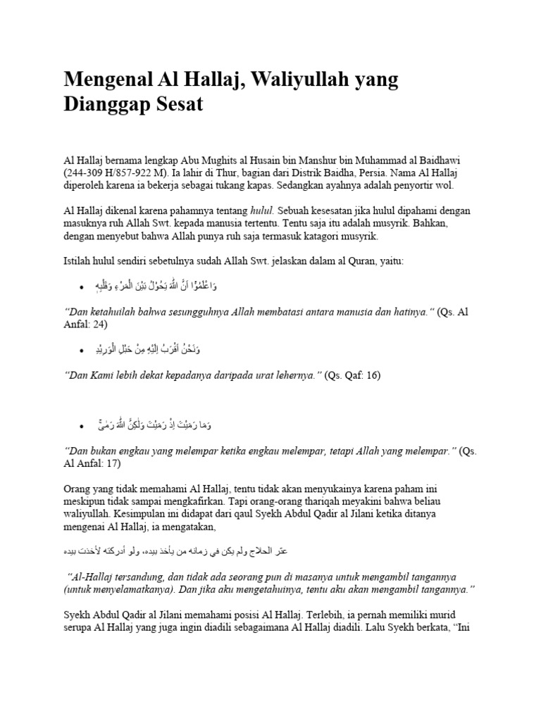 Al Hallaj: Waliyullah atau Sesat? | PDF | Agama & Spiritualitas