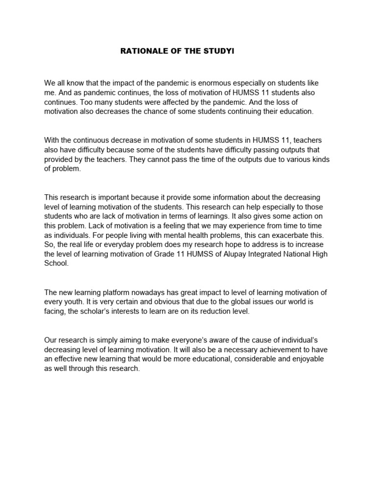 Rationale of the study pdf