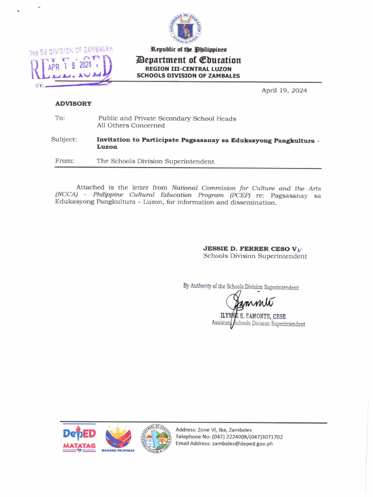 Advisory - Invitation To Participate Pagsasanay Sa Edukasyong ...