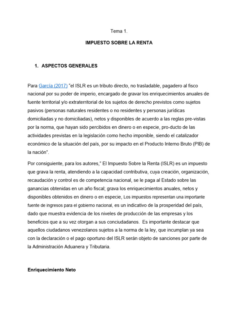 Tema 1. Impuesto Sobre La Renta | PDF | Impuestos | Impuesto sobre la renta