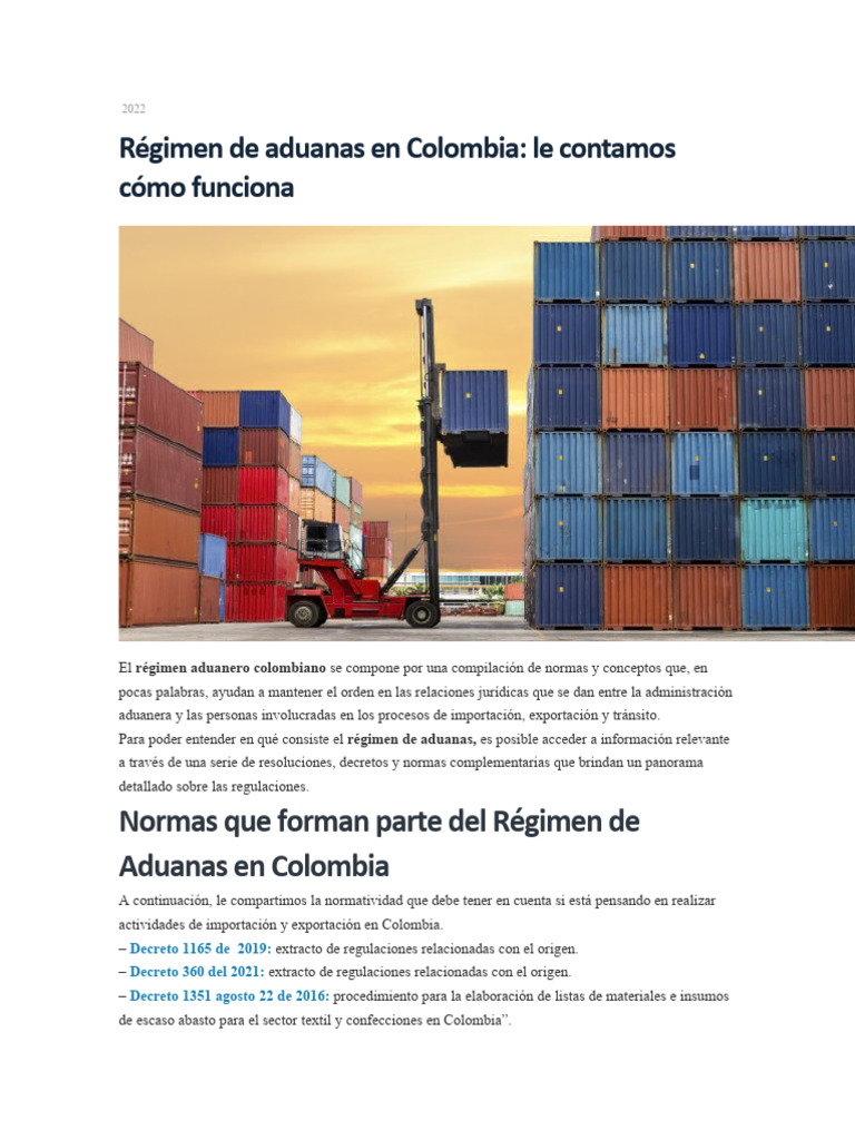 Régimen de Aduanas en Colombia: Le Contamos Cómo Funciona | PDF ...