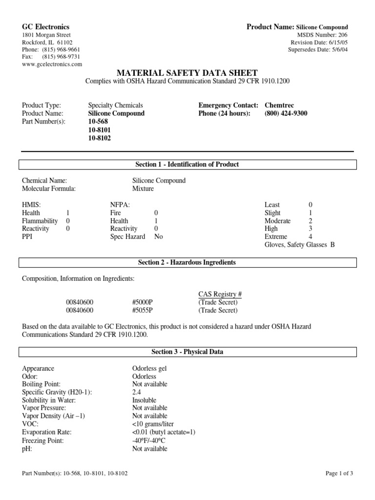 Silicone Compound MSDS Guide | PDF | Silicone | Safety