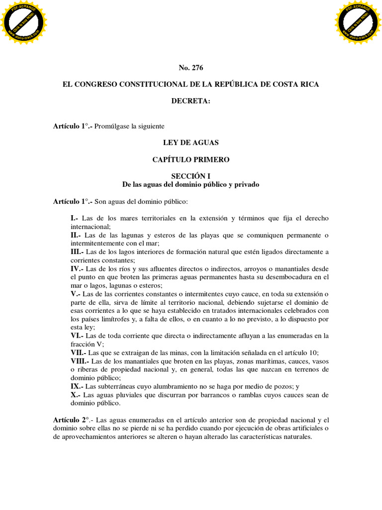 276 Ley de Aguas | PDF | Concesión (contrato) | Agua