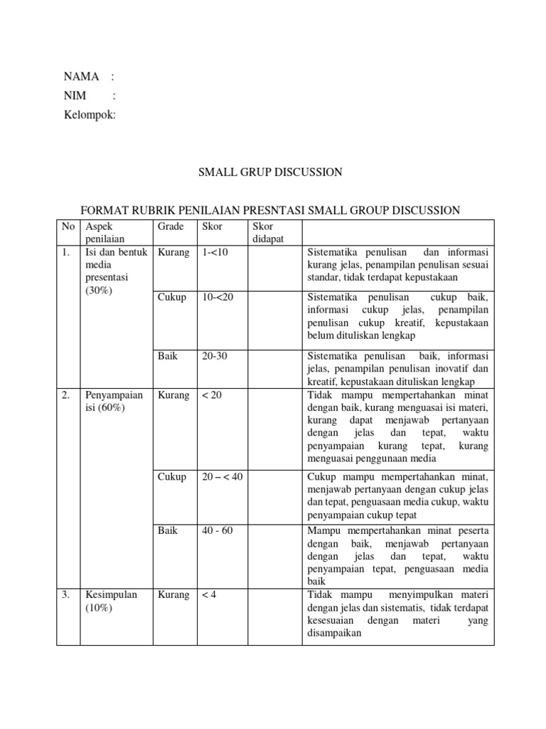 Rubrik Penilaian Diskusi Kelompok | PDF