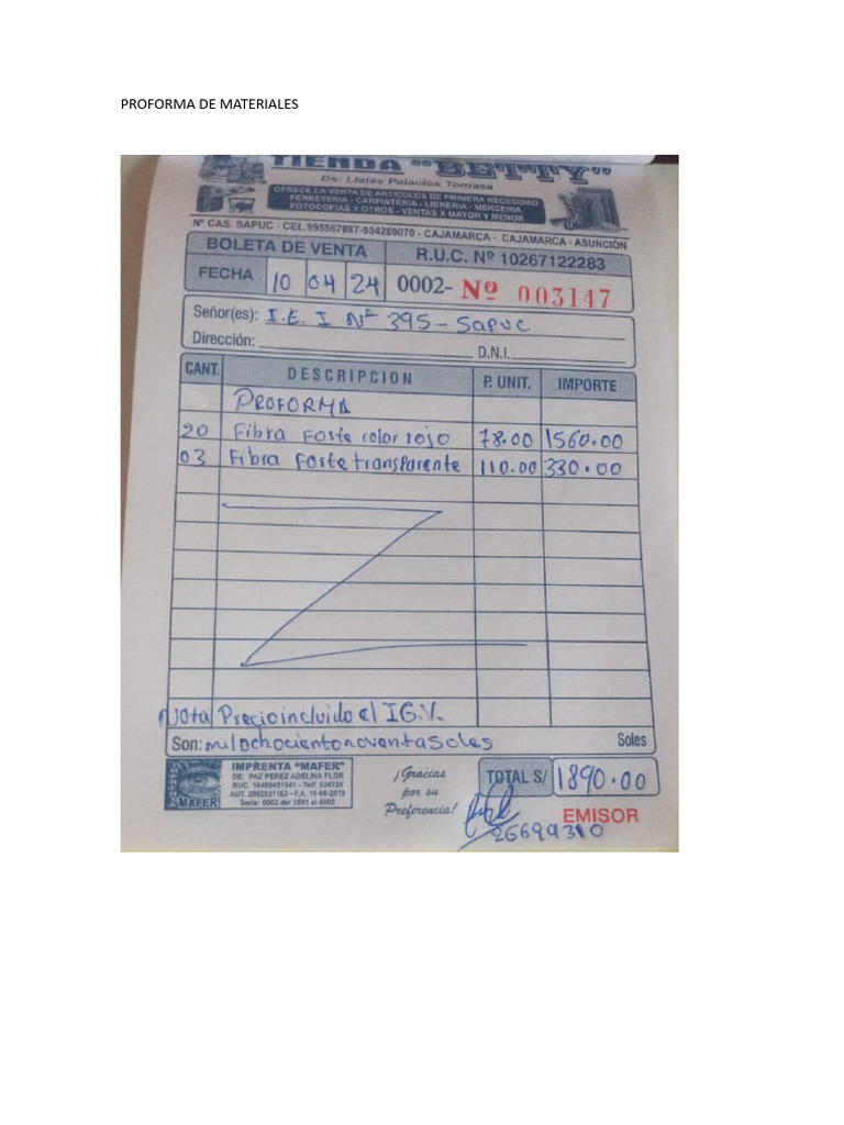 Proforma de materiales pdf