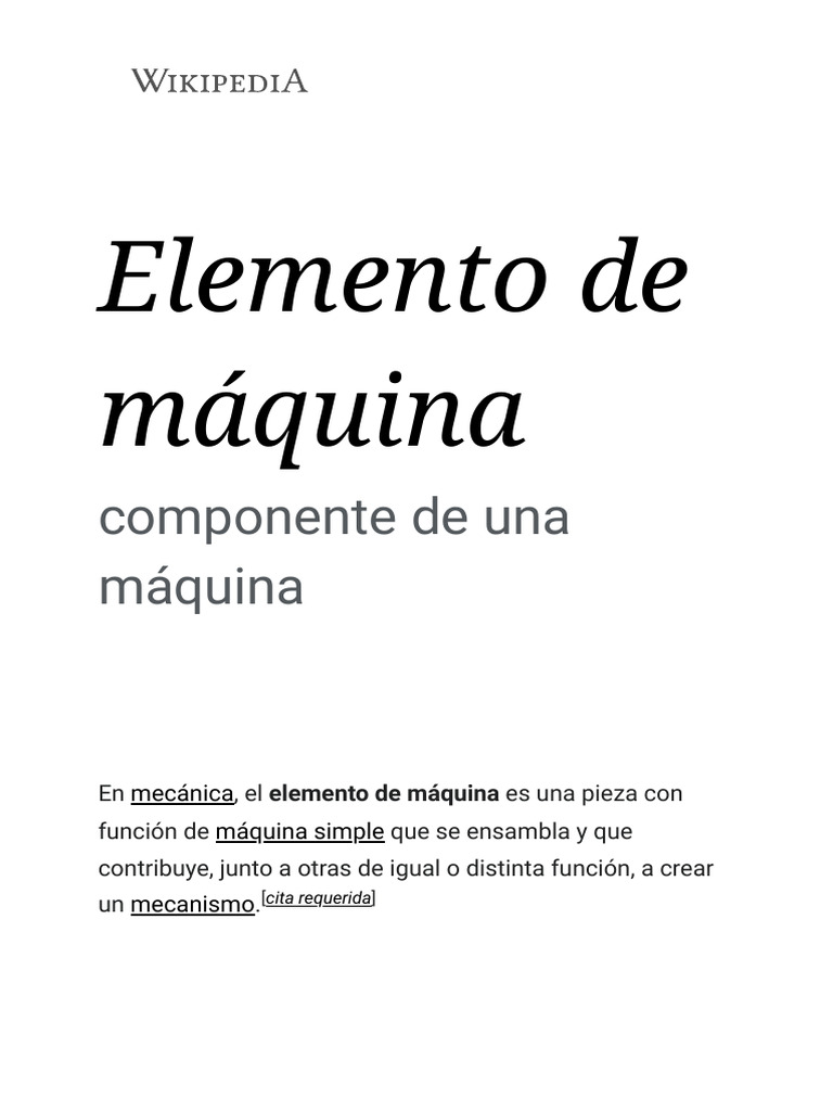 Elemento De Máquina Wikipedia La Enciclopedia Libre Pdf Máquinas