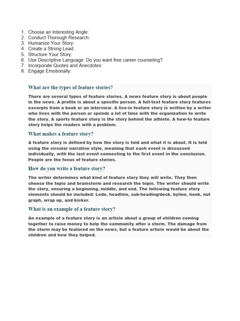 Feature Story Writing Guide | PDF