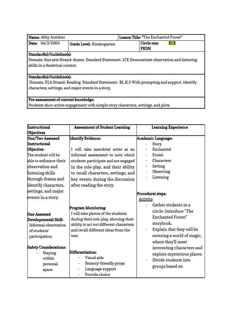 Kindergarten Drama: Enchanted Forest Lesson | PDF | Cognition ...
