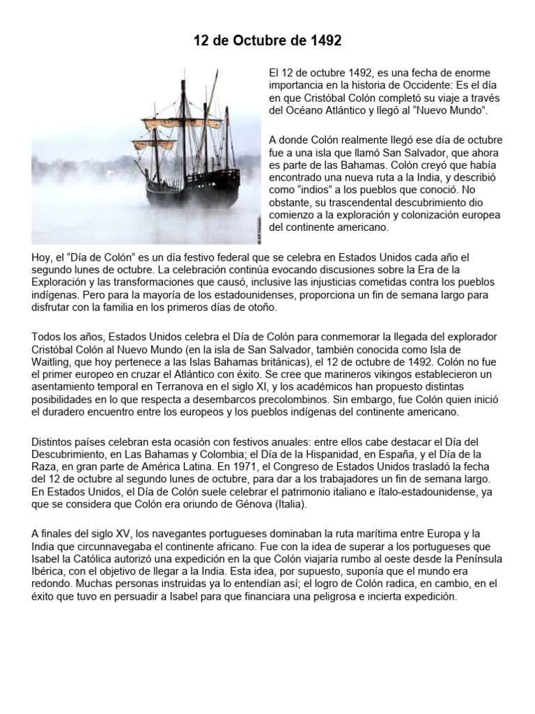 12 de Octubre de 1492 | PDF | Cristobal colon