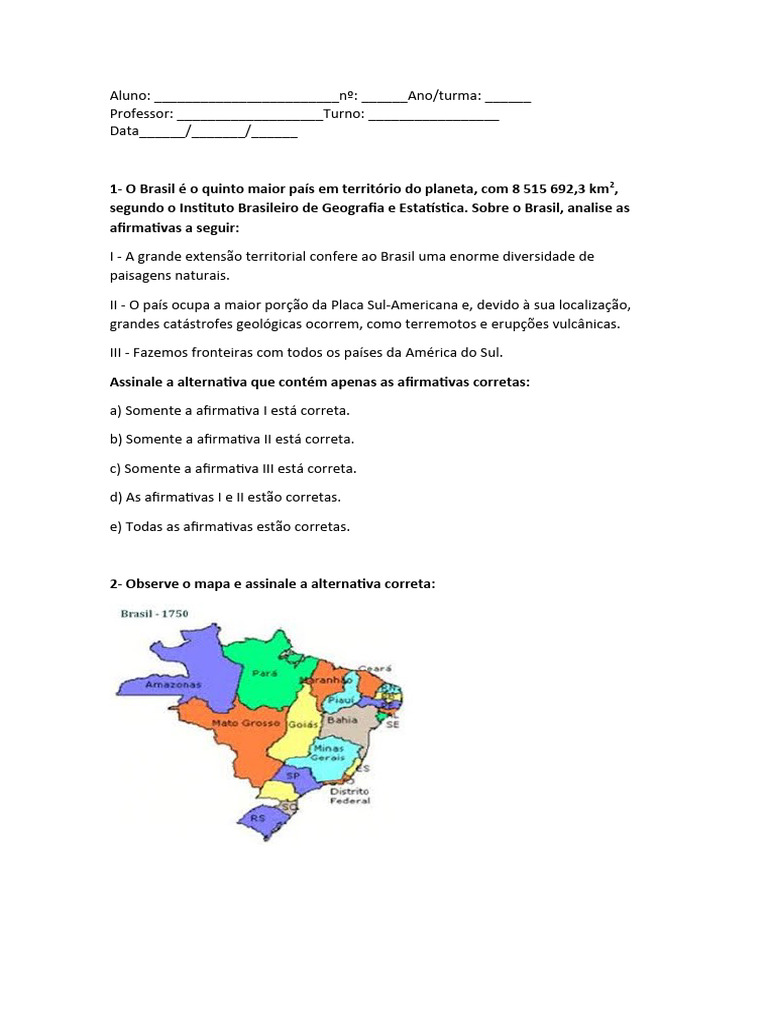 Questões sobre Geografia do Brasil | PDF | Brasil | Petróleo