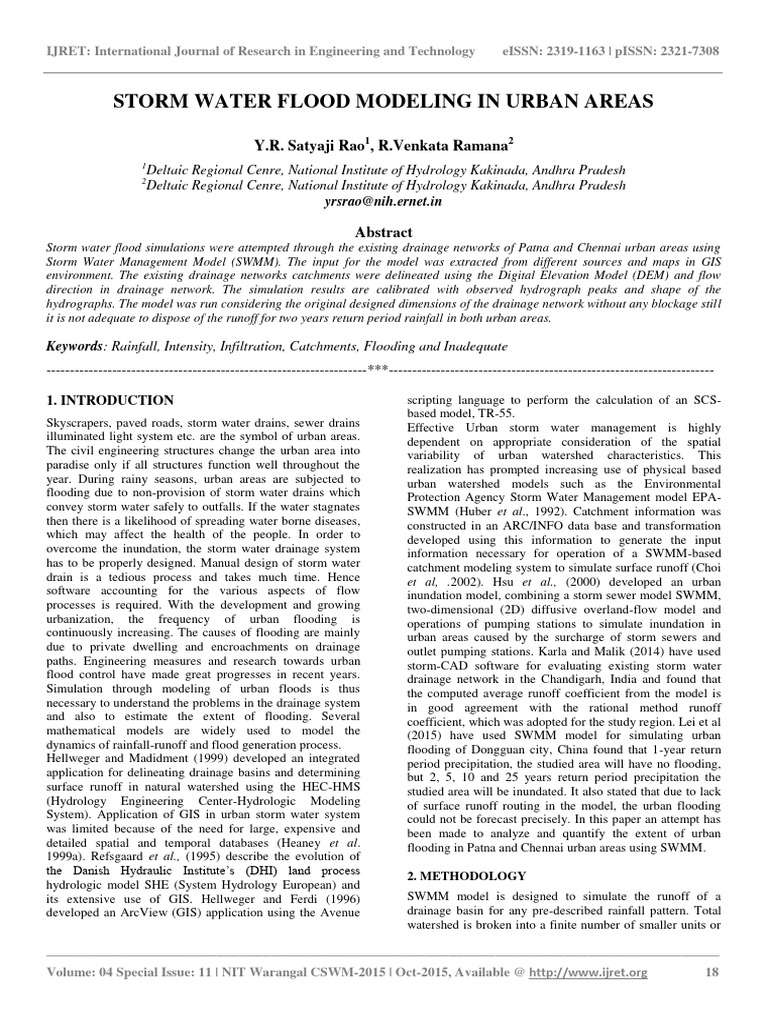 Storm Water Flood Modeling In Urban Area Pdf Drainage Basin Flood