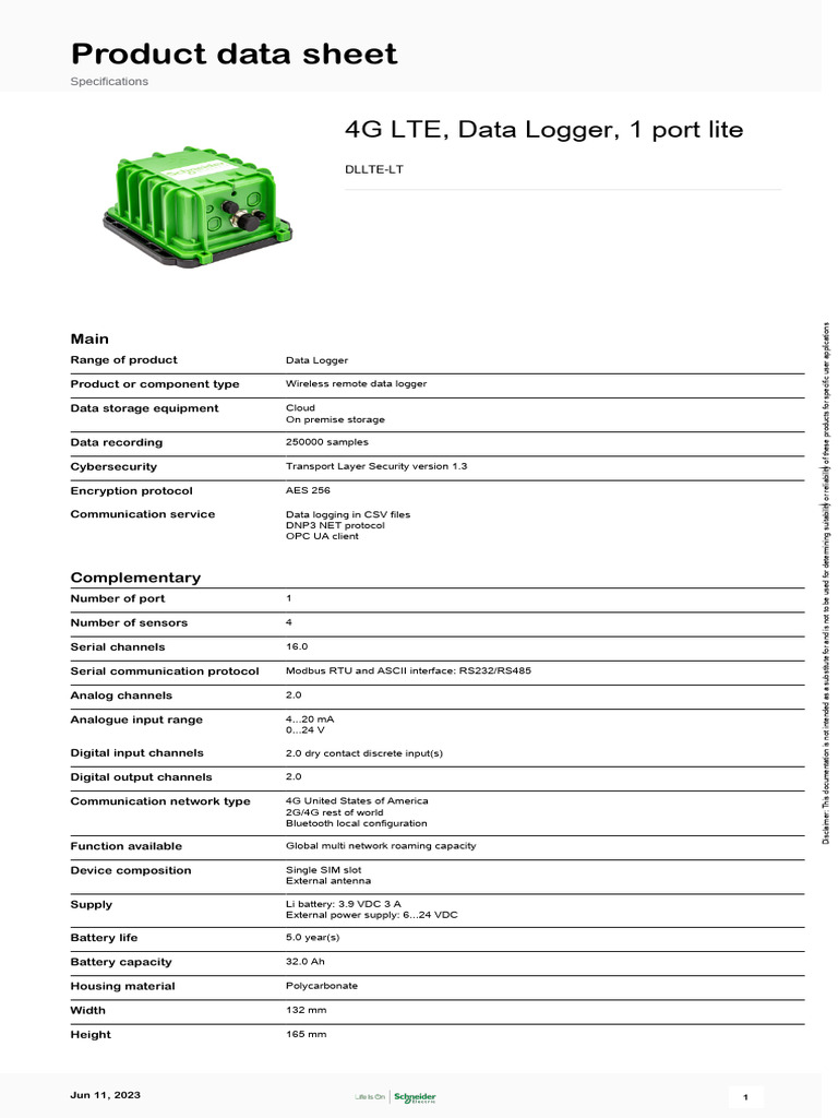 DLLTE-LT 4G LTE Data Logger Specs | PDF | 4 G | Data Transmission