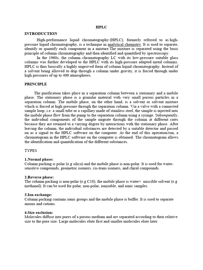 HPLC: Principles, Types, and Applications | PDF | High Performance ...
