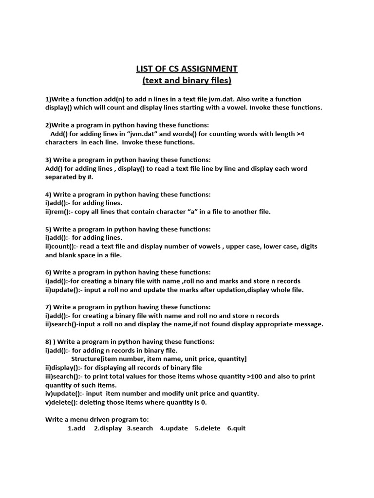 Assignment On Text and Binary Files | PDF